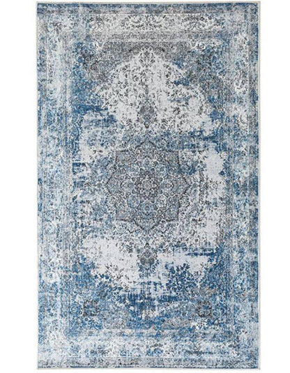 Jinchan Persian Distressed Floral Light Blue Foldable Area Rug