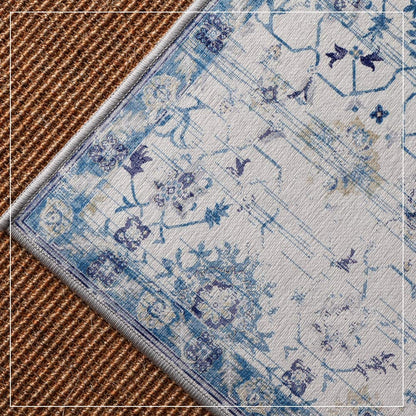 Jinchan Vintage Distressed Floral Light Blue Foldable Area Rug