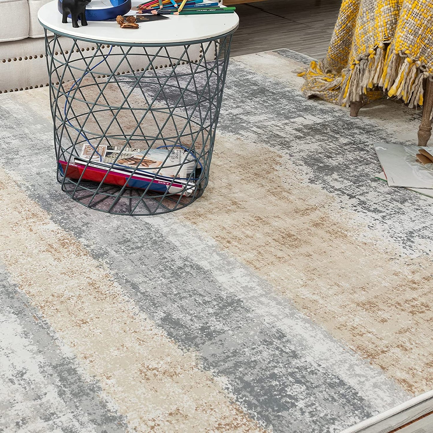 Modern Contemporary Abstract Gold Grey Area Rugs